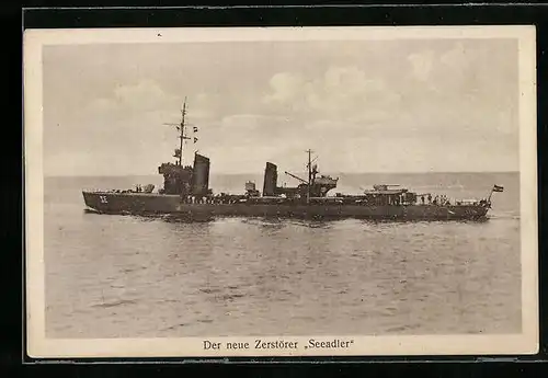 AK Der neue Zerstörer Seeadler der Reichsmarine auf hoher See