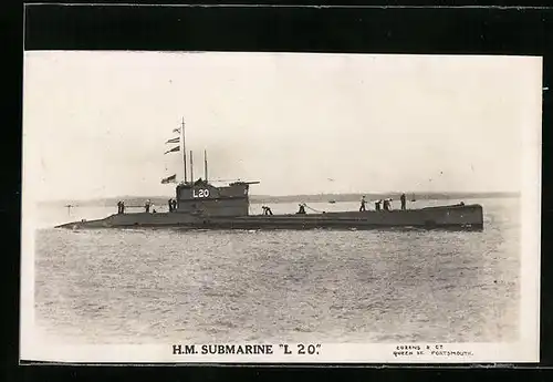 AK H.M. Submarine L 20, U-Boot mit Besatzung an Deck