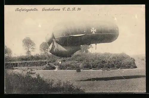 AK Ballonaufstieg der Gaskolonne F.L.A.36 an der Aufstiegstelle