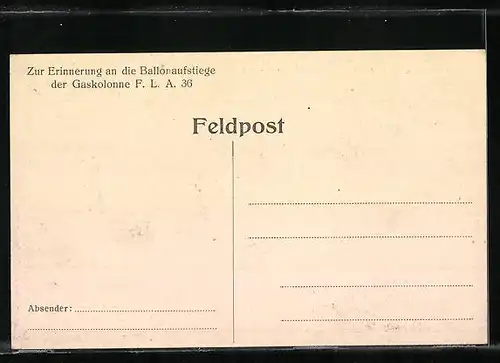 AK Ballonaufstieg der Gaskolonne F.L.A.36 an der Aufstiegstelle