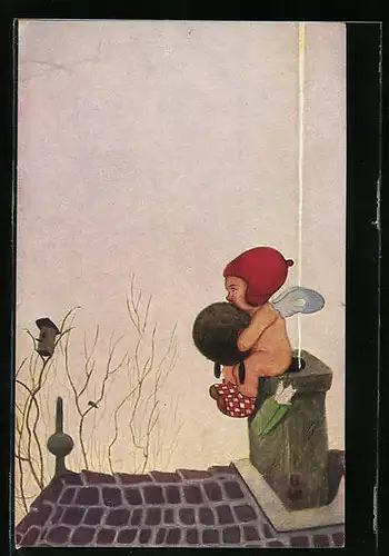 Künstler-AK Der frierende Amor mit Muff