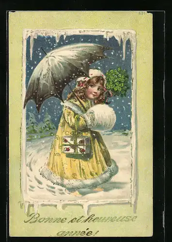 Künstler-AK Mädchen mit Muff im Schnee