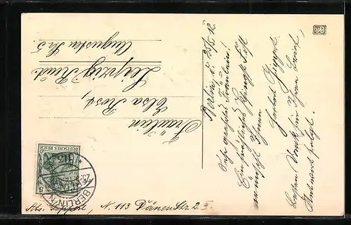 Präge-AK Ein Maikäfer auf einem Birkenzweig, Pfingstgruss