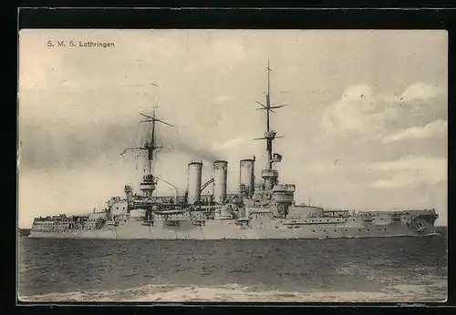 AK Kriegsschiff SMS Lothringen auf hoher See