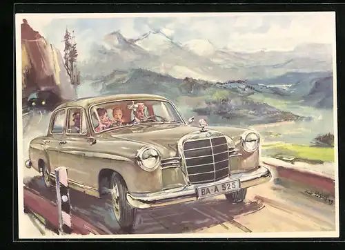 Künstler-AK Automobil Typ 180 der Marke Mercedes-Benz