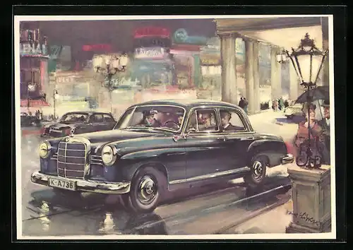 Künstler-AK Automobil Typ 190 der Marke Mercedes-Benz