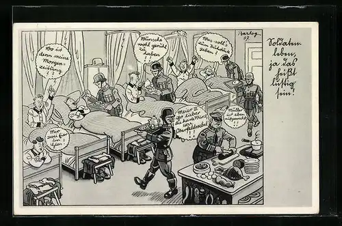 Künstler-AK Ferdinand Barlog: Soldaten morgens im Schlafsaal
