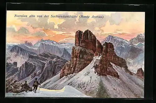 Künstler-AK Hans Treiber: Monte Averau, Nuvolau alto von der Sachsendankhütte