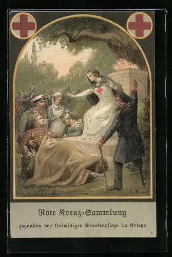 Künstler-AK Sammlung Rotes Kreuz für freiwillige Krankenpflege im Kriege - Verwundete und Schwestern