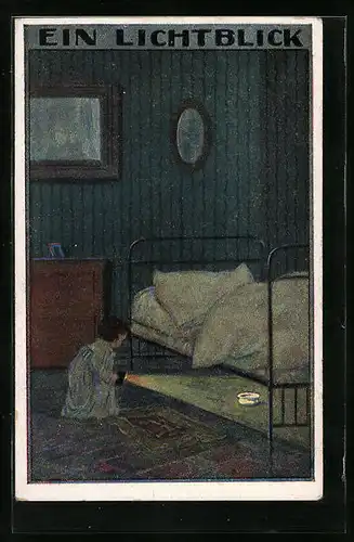 Künstler-AK H.S.B.: Ein Lichtblick - Kind findet den Nachttopf dank einer Taschenlampe