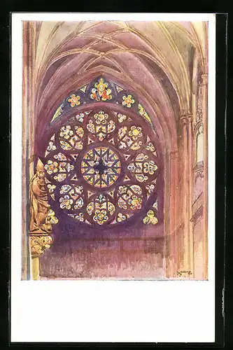 Künstler-AK Fr. X. Margold: Velechrám Sv. Vita v Praze, Ruziecovité oko západni