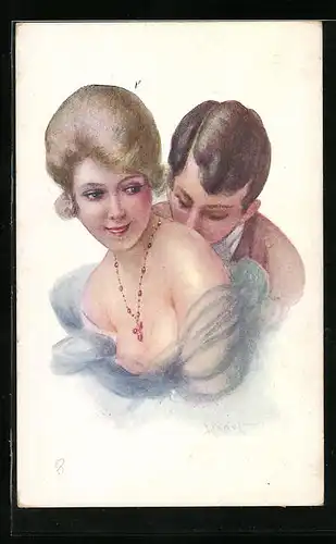 Künstler-AK sign. A. Penot: Les Baisers, Liebespaar