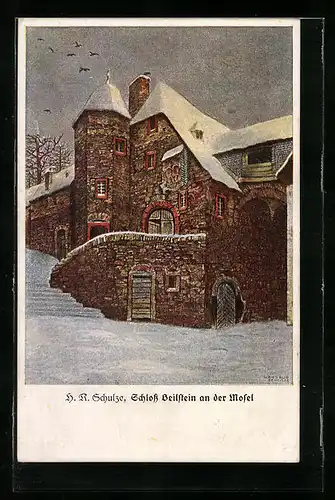 Künstler-AK Hans Rudolf Schulze: Schloss Heilstein an der Mosel im Winter