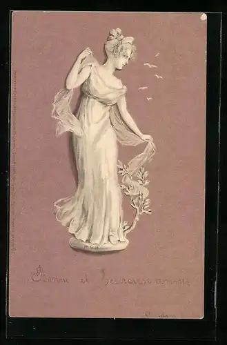 Künstler-AK M. S. M.: Junge Dame und Schwalben in der Ferne