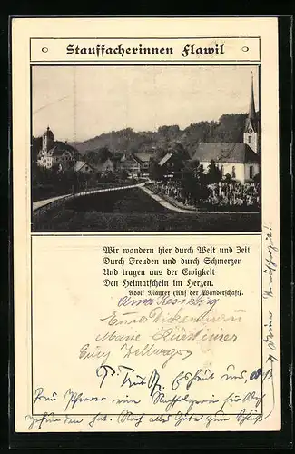 AK Flawil, Ortspartie mit Kirche und Waldlandschaft