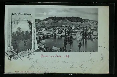 Mondschein-AK Stein a. Rh., Totalansicht mit Schloss Hohenklingen