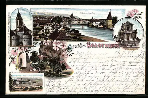 Lithographie Solothurn, Gesamtansicht, Kurhaus Weissenstein, St. Ursuskirche