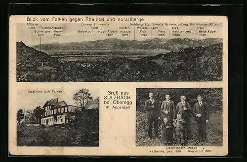 AK Sulzbach bei Oberegg, Gasthaus zum Falken, Blick gegen Rheintal und Voralberge