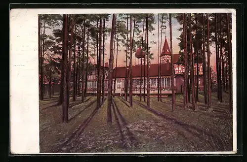 AK Gross-Besten, Genesungsheim, Waldpartie mit Speisesaal und Liegehallen