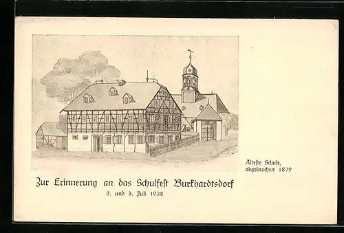 Künstler-AK Burkhardtsdorf, Erinnerung an das Schulfest 1938