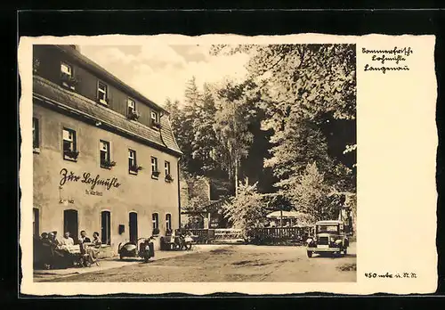 AK Langenau b. Freiberg, Gasthaus Lochmühle mit Autos