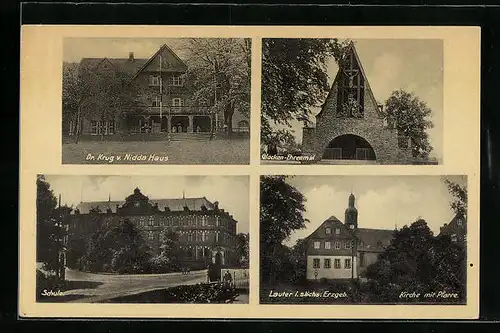 AK Lauter i. sächs. Erzgeb., Kirche mit Pfarre, Glocken-Ehrenmal