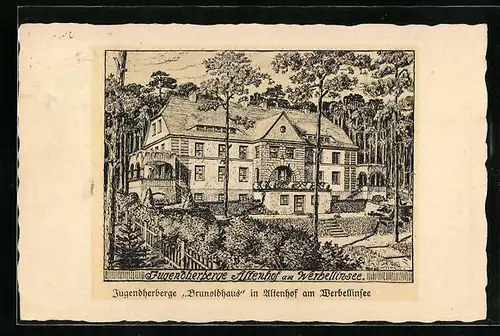 Künstler-AK Altenhof a. Werbellinsee, Jugendherberge Brunoldhaus