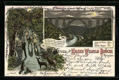 Lithographie Müngsten, Kaiser Wilhelm-Brücke im Mondschein