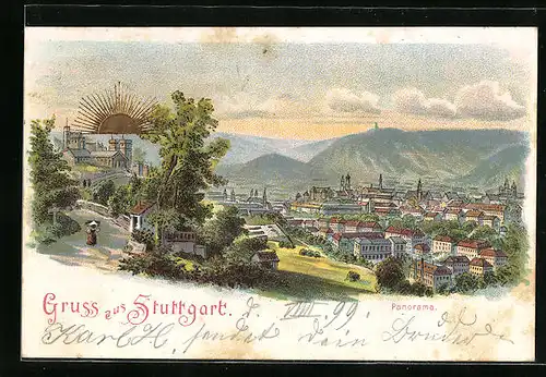 Sonnenschein-Lithographie Stuttgart, Panorama aus der Vogelschau