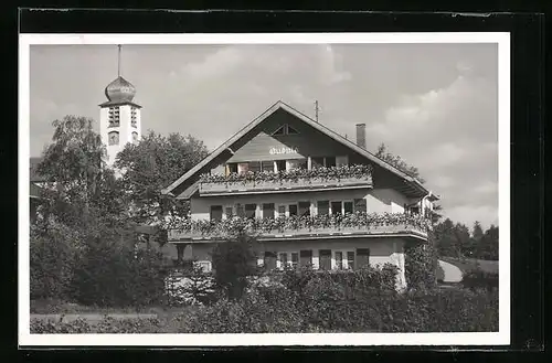 AK Bad Wiessee, Hotel Haus Gundula mit ev. Kirche