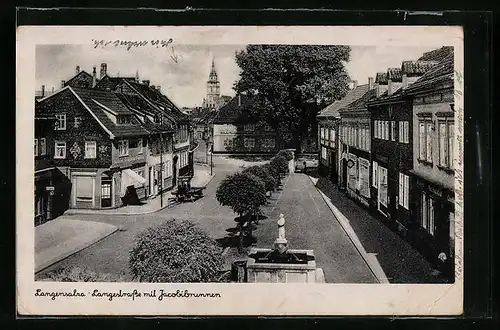 AK Langensalza, Langestrasse mit Jacobibrunnen