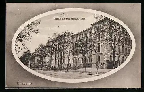 Passepartout-AK Chemnitz, Technische Staatslehranstalten mit Strasse