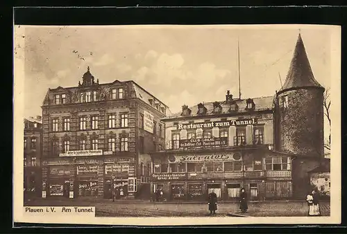 AK Plauen i. V., Partie am Restaurant zum Tunnel