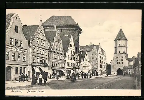 AK Augsburg, Jacoberstrasse mit Geschäften