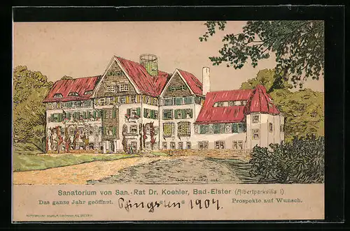 Künstler-AK Bad-Elster, Sanatorium von San.-Rat Dr. Koehler, Albertparkvilla