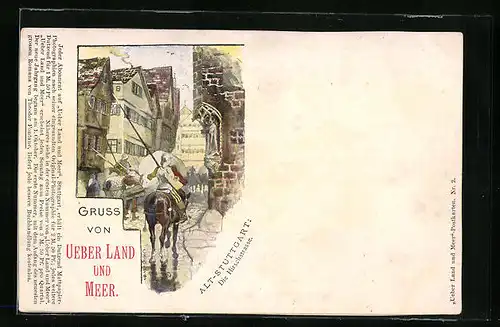 Künstler-AK Stuttgart, Partie in Alt-Stuttgart, Hirschstrasse, Wappen