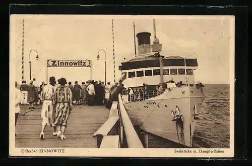 AK Zinnowitz, Seebrücke mit Dampferstation