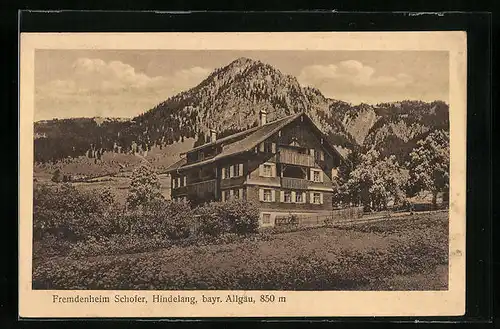 AK Hindelang /Bay., Fremdenheim Schofer mit Bergblick