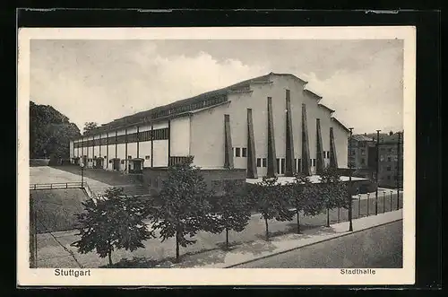 AK Stuttgart, Stadthalle mit Strasse