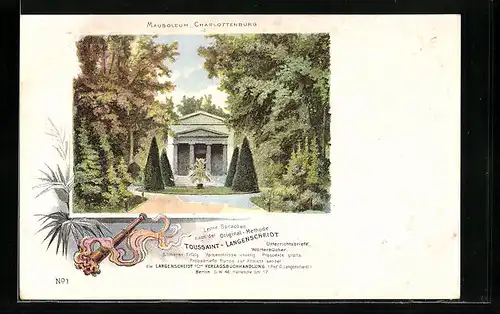 Lithographie Berlin-Charlottenburg, Mausoleum mit Anlage