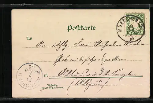 Lithographie München, Maximilianeum hinter Brücke, Denkmal Maximilian II.