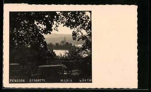 AK Maria Wörth, Pension Seegretl mit Blick auf den See