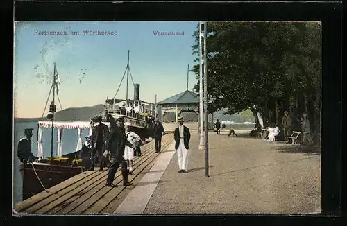 AK Pörtschach, Werzerstrand mit Blick auf den Wörthersee