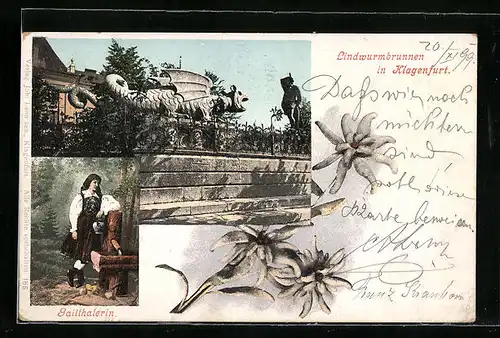 AK Klagenfurt, Lindwurmbrunnen und Gailthalerin