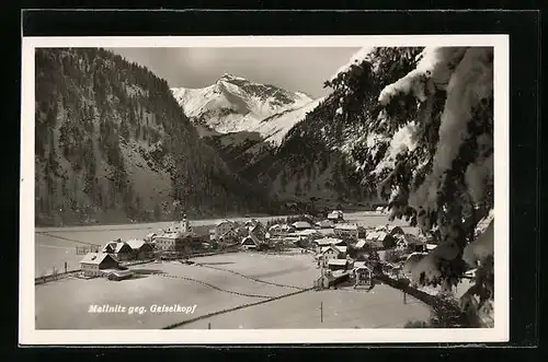 AK Mallnitz, Ortsansicht gegen Geiselkopf im Winter