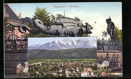 AK Klagenfurt, Ortsansicht, Detailansicht Lindwurm-Brunnen