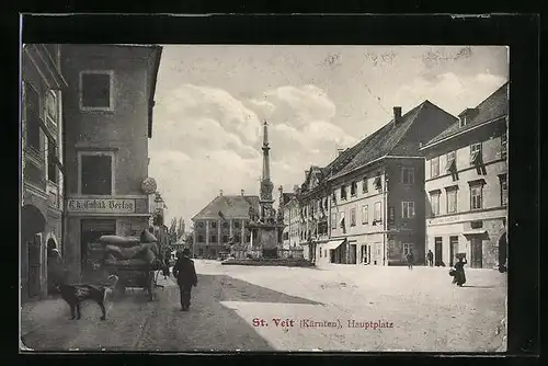 AK St. Veit, Hauptplatz mit Denkmal