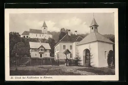 AK St. Ulrich, Ortsansicht mit Kirche und Kapelle