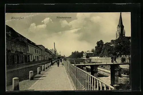 AK Klagenfurt, Villacherstrasse mit Kirche