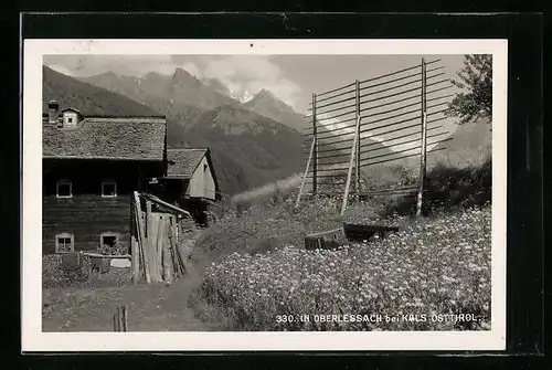 AK Oberlessach, Ortspartie mit Bergpanorama